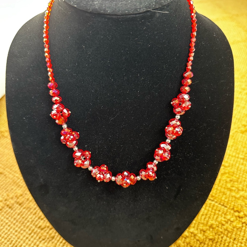 Gorgeous red AB Aurora Borealis necklace.